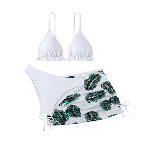 XINYUNZU Mädchen Badeanzug 3-Teilig Bikini mit Rock Set Blumen Bademode Sommer Schwimmanzug Badebekleidung Kinder und Teenager Badeanzüge Weiß 10-11 Jahre von XINYUNZU