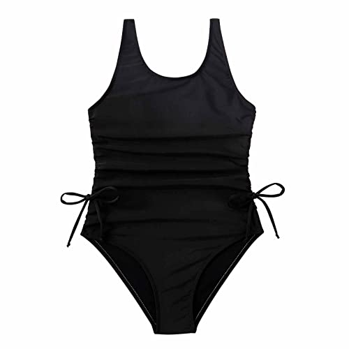XINYUNZU Mädchen Badeanzug Einteiler Sommer Mode Bademode Ärmellos Slim Fit Schwimmanzug Kinder Einfarbig Bikini Swimsuits Girl Strand Badebekleidung Badeanzüge Sale Schwarz 8 Jahre von XINYUNZU