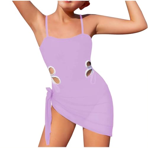 XINYUNZU Mädchen Badeanzug Einteiler mit Rock Sommer Bademode Ärmellos Slim Fit Verstellbar Schultergurt Schwimmanzug Kinder Badeanzüge Bikini Swimsuits Girl Strand Badebekleidung Lila 15 Jahre von XINYUNZU