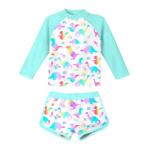 XINYUNZU Mädchen Badeanzug Langarm Tankini mit Badehose Kurz Sommer Zweiteiler Bademode Tankini Oberteil und Badeshorts Set Schwimmanzug Girls Swimsuits Badeanzüge für Kinder Hellblau 6 Jahre von XINYUNZU