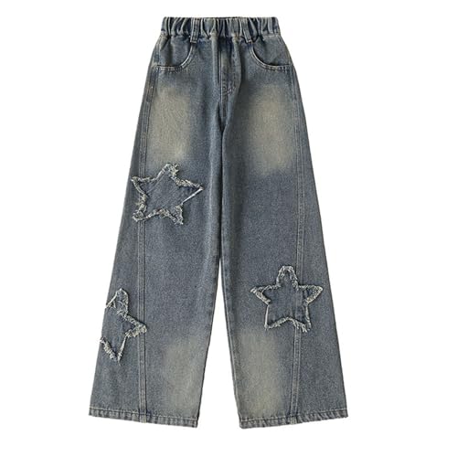 XINYUNZU Mädchen Baggy Jeans Elastische Taille Jeanshose Kinder Breite Hose Jeans Teenager Mädchen Mode Hosen für 4-14 Jahre Alt Deals of The Day Blau 12 Jahre von XINYUNZU