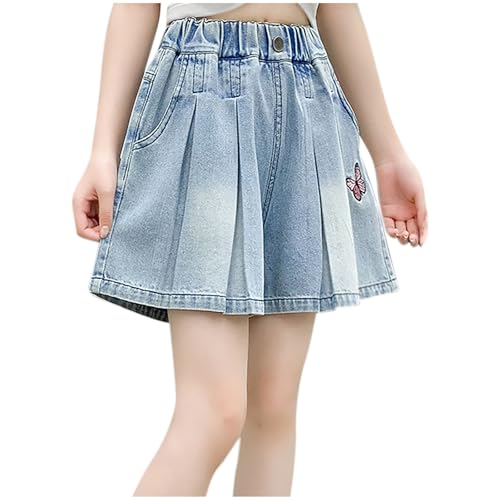 XINYUNZU Mädchen Baggy Jeans Kurz Mode Kurze Jeanshose mit Löchern High Waist Shorts Sommer Elastische Taille Breite Hose Kurz Jeanshosen Kinder Blau 12 Jahre von XINYUNZU