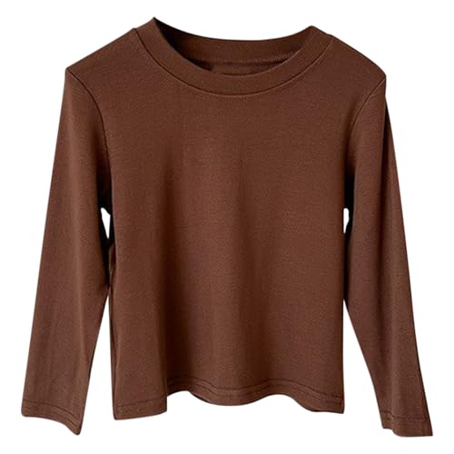 XINYUNZU Mädchen Basic Langarmshirt Baumwolle Longsleeve Top T-Shirt Langarm Regular Fit Thermoshirt Kinder Einfarbige Unterwäsche Basic Tops für 1-12 Jahre Alt Sale Angebote Kaffee 140 von XINYUNZU