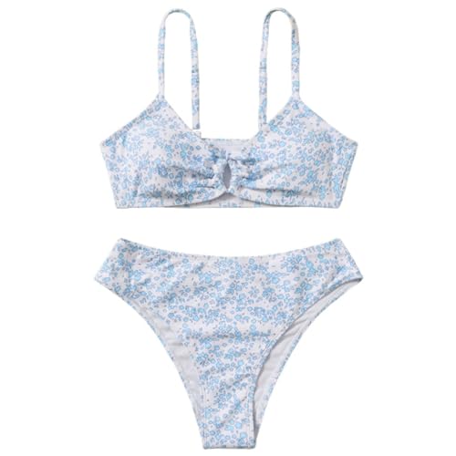 XINYUNZU Mädchen Bikini Zweiteiler Badeanzug Mode Blumen-Bademode Sommer Schwimmanzug Girls Strand Badebekleidung Set Bikinis für Kinder und Teenager Blau 8 Jahre von XINYUNZU
