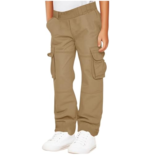 XINYUNZU Mädchen Cargohose Jogginghose Elastische Taille Cargo Hose Einfarbig Casual Sporthose Freizeithose Pants Girl Outdoor Hosen für Kinder und Teenager Frühling Sommer Khaki 11 Jahre von XINYUNZU