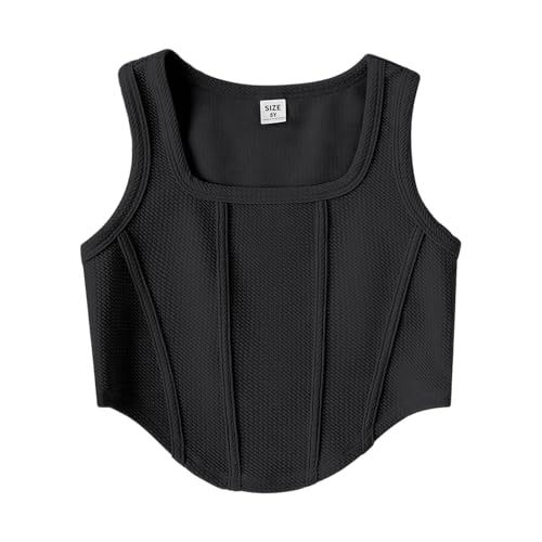 XINYUNZU Mädchen Crop Tank Tops Sommer Ärmellose Shirt Atmungsaktiv Sport Top Kurz Slim Fit Tanktop Oberteil Bauchfrei Unterhemd Kinder und Teenager Schwarz 11 Jahre von XINYUNZU
