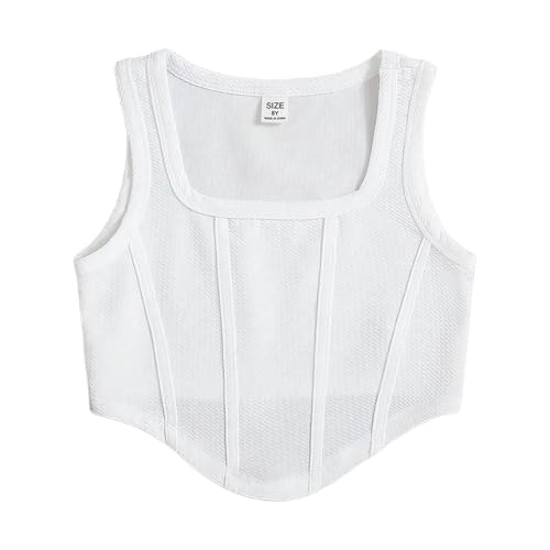 XINYUNZU Mädchen Crop Tank Tops Sommer Ärmellose Shirt Atmungsaktiv Sport Top Kurz Slim Fit Tanktop Oberteil Bauchfrei Unterhemd Kinder und Teenager Weiß 11 Jahre von XINYUNZU