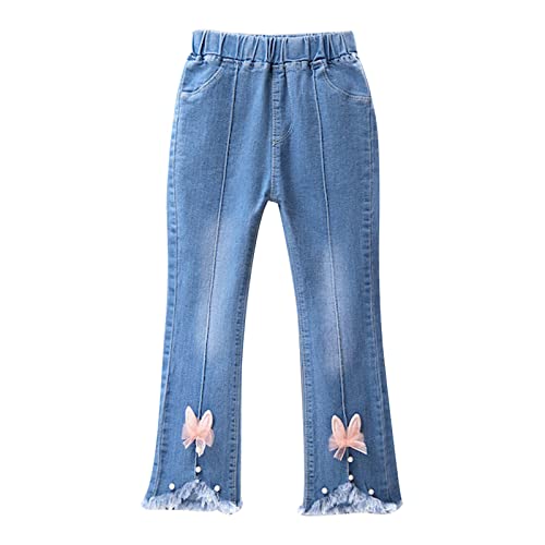 XINYUNZU Mädchen Flared Jeans Skinny Fit Jeanshose mit Gummizug und Schleife Schlaghose Outdoorhose Bootcut Pants Girls Mode Freizeithose Süße Hosen für Kinder Frühling Sommer Rosa 9–10 Jahre von XINYUNZU