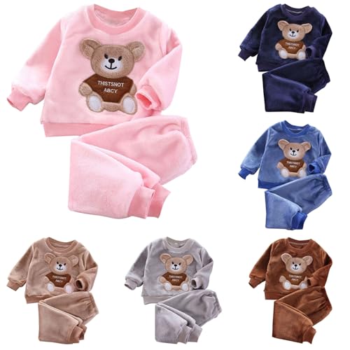 XINYUNZU Mädchen Hausanzug Kuschelig Sweatshirt mit Thermohose Thermo Kinder Kleidung Set Casual Outfit 2 Teilig Klamotten Warm Fleece Bekleidungssets für 1-5 Jahre Alt Rosa 12 Monate von XINYUNZU