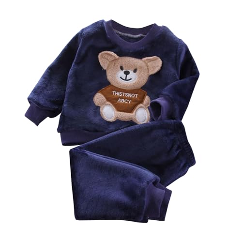 XINYUNZU Mädchen Hausanzug Kuschelig Sweatshirt mit Thermohose Thermo Kinder Kleidung Set Casual Outfit 2 Teilig Klamotten Warm Fleece Bekleidungssets für 1-5 Jahre Alt Marine 18 Monate von XINYUNZU