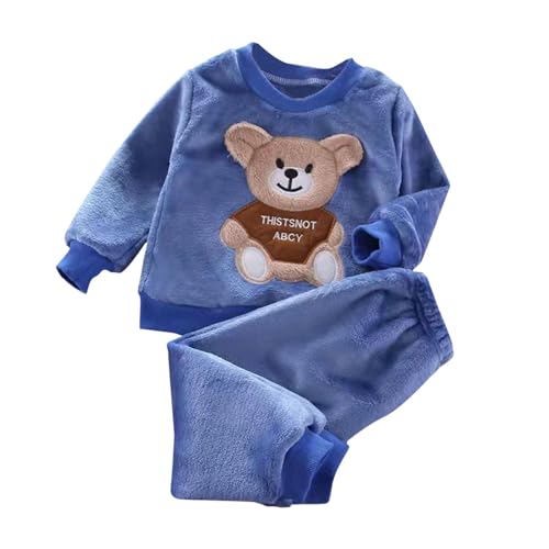 XINYUNZU Mädchen Hausanzug Kuschelig Sweatshirt mit Thermohose Thermo Kinder Kleidung Set Casual Outfit 2 Teilig Klamotten Warm Fleece Bekleidungssets für 1-5 Jahre Alt Blau 4 Jahre von XINYUNZU