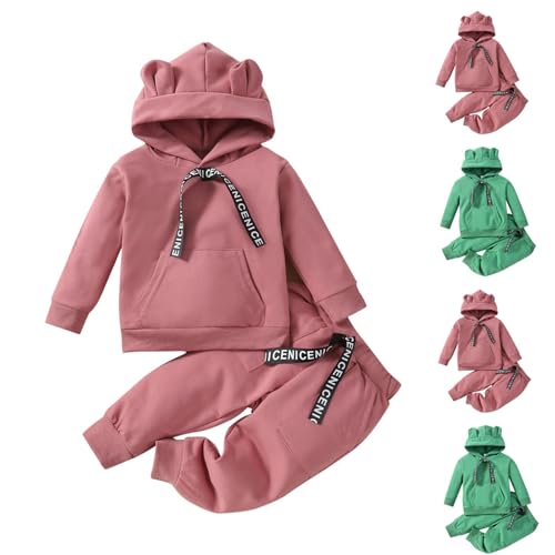 XINYUNZU Mädchen Hoddie mit Jogginghose Jogginganzug Baumwolle Kinderkleidung Kuschel Anzug Set 2 Teiler Outfit Sportanzug Sweatshirt + Hose Bekleidungssets Rosa 5 Jahre von XINYUNZU