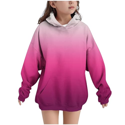 XINYUNZU Mädchen Hoodie Kapuzenpullover Farbverlauf Gefütterte Sweatshirt mit Kapuze & Tasche Casual Oberteile Langarm Pullover Sweatshirts für Kinder und Teenager Pink 11 Jahre von XINYUNZU