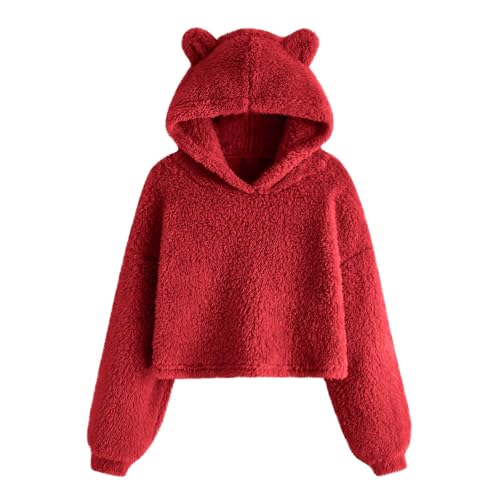 XINYUNZU Mädchen Hoodie Plüsch Fleece Kapuzenpullover Kuschelig Pullover Sweatshirt Warm Thermoshirt Kuschelpullover Langarm Kinder Kleidung Oberteil Einfarbig Langarmshirt Sale Angebote Red 9 Years von XINYUNZU