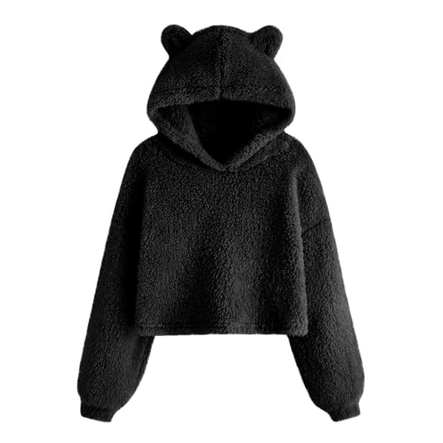 XINYUNZU Mädchen Hoodie Plüsch Fleece Kapuzenpullover Kuschelig Pullover Sweatshirt Warm Thermoshirt Kuschelpullover Langarm Kinder Oberteil Einfarbig Langarmshirt Super Sale Angebote Black 8 Years von XINYUNZU