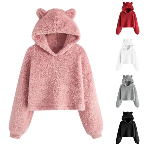 XINYUNZU Mädchen Hoodie Plüsch Fleece Kapuzenpullover Kuschelig Pullover Sweatshirt Warm Thermoshirt Kuschelpullover Langarm Kinder Oberteil Einfarbig Langarmshirt Warehouse Deal Pink 8 Years von XINYUNZU