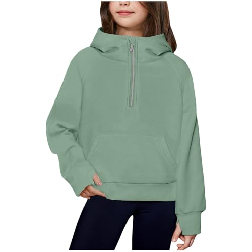 XINYUNZU Mädchen Hoodie Stehkragen Kapuzenpullover mit Reißverschluss Baumwolle Pullover Sweatshirt mit Kapuze Kinder Mode Einfarbige Hoodie für 3-12 Jahre Alt Super Sale Angebote Grün 150 von XINYUNZU