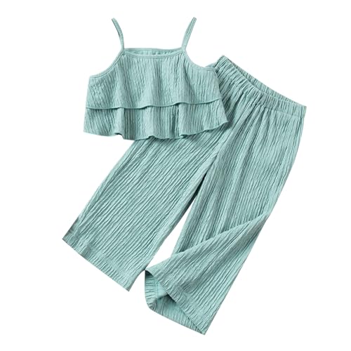 XINYUNZU Mädchen Hose Baggy mit Cami Shirt Sommer Outfit-Sets Mode Klamotten 2-Teilig Kinderkleidung Top Bauchfrei + Sommerhose Leicht und Luftig Bekleidungssets für Kinder Grün 100 von XINYUNZU