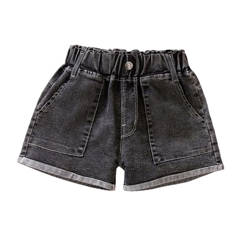 XINYUNZU Mädchen Jeans Shorts Sommer Elastische Taille Jeanshose Kurz mit Taschen Freizeit Kurze Hose Kinder Sommerhose Kurz Outdoorhose Kinder Schwarz 3-4 Jahre von XINYUNZU