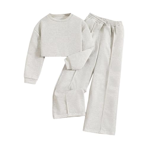 XINYUNZU Mädchen Jogginganzug Baumwolle Sweatshirt und Baggy Hose Set Sportanzug Einfarbig Casual Kinderkleidung Winter Mode Activewear für Mädchen Weiß 140 von XINYUNZU