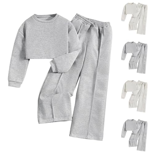 XINYUNZU Mädchen Jogginganzug Baumwolle Sweatshirt und Baggy Hose Set Sportanzug Einfarbig Casual Kinderkleidung Winter Mode Activewear für Mädchen Grau 150 von XINYUNZU