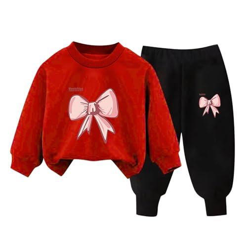 XINYUNZU Mädchen Jogginganzug Sweatshirt und Jogginghose Set Kinder Kleidung Set Fleece Sportanzug 2 Teiler Outfit Kuschel Klamotten Thermo Bekleidungssets Rot 7 Jahre von XINYUNZU