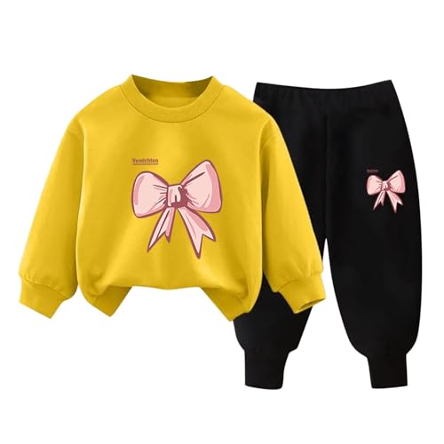 XINYUNZU Mädchen Jogginganzug Sweatshirt und Jogginghose Set Kinder Kleidung Set Fleece Sportanzug 2 Teiler Outfit Kuschel Klamotten Thermo Bekleidungssets Gelb 9 Jahre von XINYUNZU