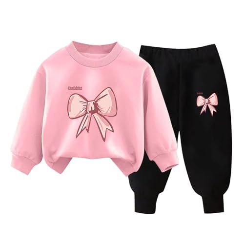XINYUNZU Mädchen Jogginganzug Sweatshirt und Jogginghose Set Kinder Kleidung Set Fleece Sportanzug 2 Teiler Outfit Kuschel Klamotten Thermo Bekleidungssets Rosa 7 Jahre von XINYUNZU