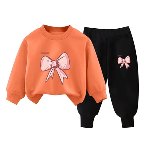 XINYUNZU Mädchen Jogginganzug Sweatshirt und Jogginghose Set Kinder Kleidung Set Fleece Sportanzug 2 Teiler Outfit Kuschel Klamotten Thermo Bekleidungssets Orange 3 Jahre von XINYUNZU