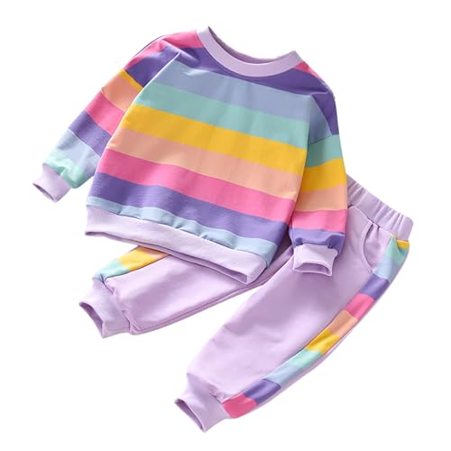 XINYUNZU Mädchen Jogginganzug Sweatshirt und Jogginghose Set Regenbogen Farbblock Kinderkleidung Kuschelanzug 2 Teiler Outfit Herbst Bekleidungssets für 2-6 Jahre Alt Outlet Shop Lila 3 Jahre von XINYUNZU
