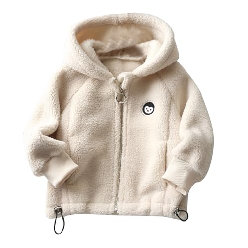 XINYUNZU Mädchen Jungen Fleecejacke Winterjacke Warm Verdickte Fleece Jacke Kuscheljacke Kinder Kapuzenjacke mit Reißverschluss Outdoor Jacken für 1-10 Jahre Alt Weiß 160 von XINYUNZU