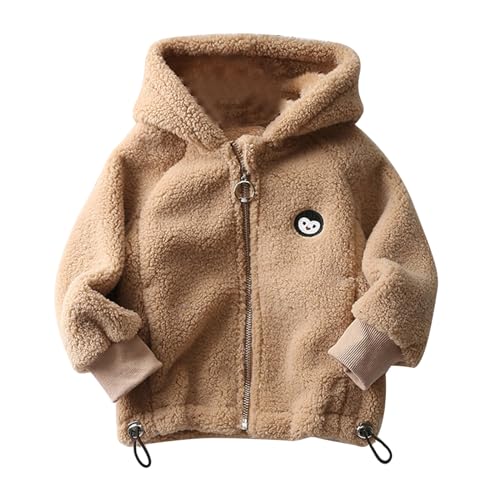 XINYUNZU Mädchen Jungen Fleecejacke Winterjacke Warm Verdickte Fleece Jacke Kuscheljacke Kinder Kapuzenjacke mit Reißverschluss Outdoor Jacken für 1-10 Jahre Alt Khaki 140 von XINYUNZU