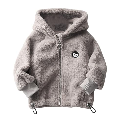 XINYUNZU Mädchen Jungen Fleecejacke Winterjacke Warm Verdickte Fleece Jacke Kuscheljacke Kinder Kapuzenjacke mit Reißverschluss Outdoor Jacken für 1-10 Jahre Alt Grau 110 von XINYUNZU