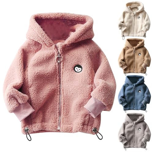 XINYUNZU Mädchen Jungen Fleecejacke Winterjacke Warm Verdickte Fleece Jacke Kuscheljacke Kinder Kapuzenjacke mit Reißverschluss Outdoor Jacken für 1-10 Jahre Alt Rosa 120 von XINYUNZU
