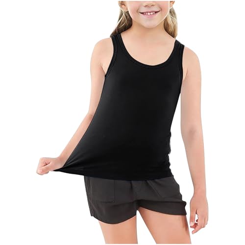 XINYUNZU Mädchen Jungen Tank Top Baumwolle Unterhemd Sommer Tanktop Einfarbig Ärmellose Shirt Bequeme Unterwäsche Sport Tops für Kinder Blitzangebote des Tages Schwarz 8 Jahre von XINYUNZU