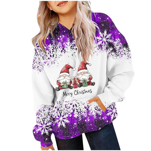 XINYUNZU Mädchen Jungen Weihnachts Hoodie Sweatshirt Weihnachten Kinder Weihnachtspullover mit Kapuze Weihnachtsshirt Langarm Christmas Sweater Weihnachtskleidung Outlet Angebote Lila 11 Jahre von XINYUNZU