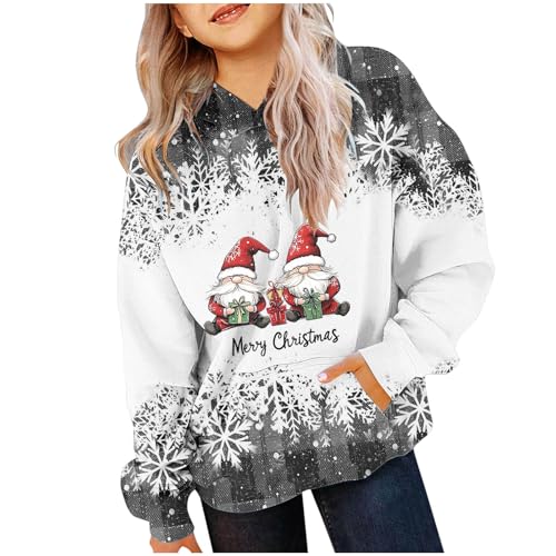 XINYUNZU Mädchen Jungen Weihnachts Hoodie Sweatshirt Weihnachten Kinder Weihnachtspullover mit Kapuze Weihnachtsshirt Langarm Christmas Sweater Weihnachtskleidung Outlet Angebote Sale Grau 11 Jahre von XINYUNZU