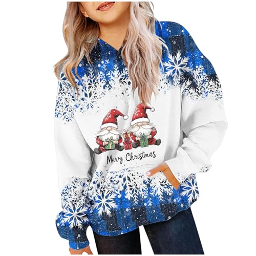 XINYUNZU Mädchen Jungen Weihnachts Hoodie Sweatshirt Weihnachten Kinder Weihnachtspullover mit Kapuze & Tasche Weihnachtsshirt Langarm Christmas Sweater Weihnachtskleidung Angebote Blau 11 Jahre von XINYUNZU