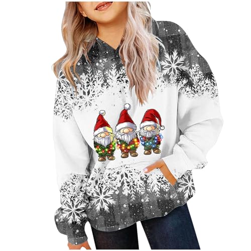 XINYUNZU Mädchen Jungen Weihnachts Hoodie Sweatshirt Weihnachten Kinder Weihnachtspullover mit Kapuze & Tasche Weihnachtsshirt Langarm Christmas Sweater Weihnachtskleidung Blitzangebote Grau 11 Jahre von XINYUNZU