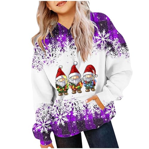 XINYUNZU Mädchen Jungen Weihnachts Hoodie Sweatshirt Weihnachten Kinder Weihnachtspullover mit Kapuze & Tasche Weihnachtsshirt Langarm Christmas Sweater Weihnachtskleidung Outlet Lila 13 Jahre von XINYUNZU