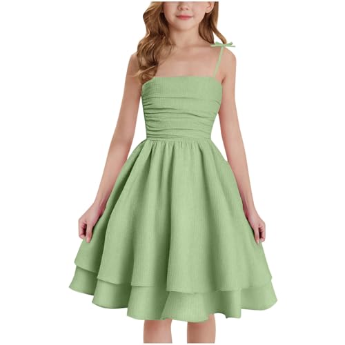 XINYUNZU Mädchen Kleider A-Linie Spaghettiträger Sommerkleid Elegant Festliches Kleid Einfarbig Kinder Freizeitkleid Ärmellos Party Prinzessin Kleid für 8-14 Jahre Grün 160 von XINYUNZU