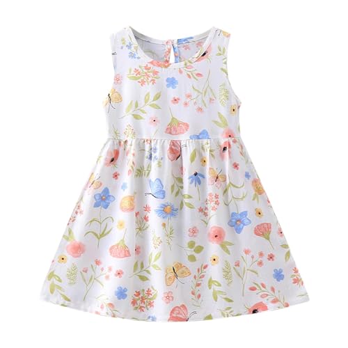 XINYUNZU Mädchen Kleider Sommer Blumen Kleid Ärmellos Dünn Sommerkleid Freizeitkleid Kinderkleid Cute Casual Dress Girl Mädchenkleider für Kinder Weiß 3 Jahre von XINYUNZU