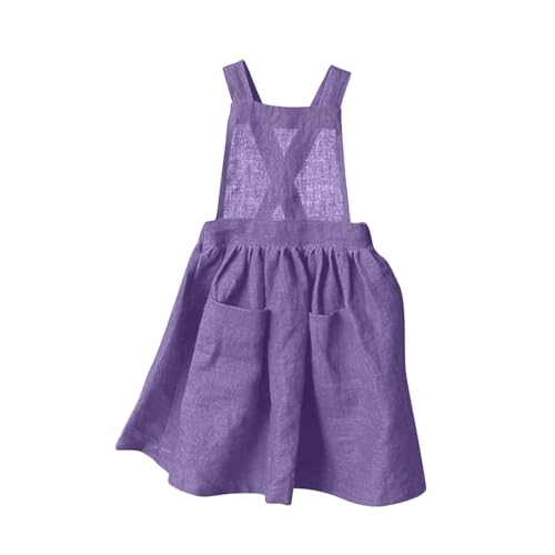 XINYUNZU Mädchen Kleider Sommer Trägerrock Baumwolle Leinen Kleid Luftige Sommerkleid Trägerkleid mit Rückenknöpfe und Taschen Freizeit Latzkleid Casual Rock Mädchenkleider für Kinder Lila 5 Jahre von XINYUNZU