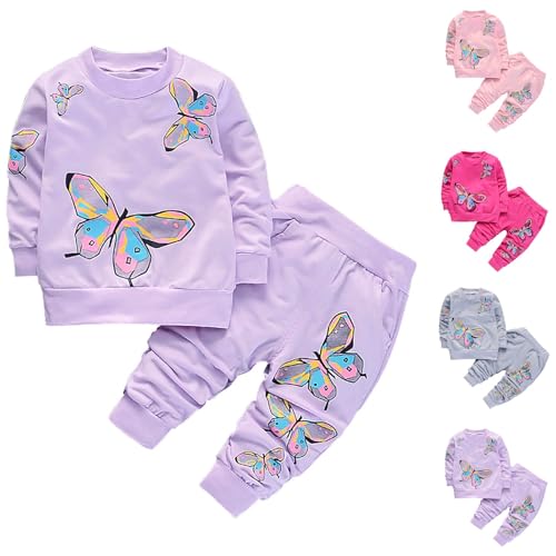 XINYUNZU Mädchen Kleidung Set Jogginganzug Sweatshirt und Jogginghose Set Hausanzug 2 Teiler Outfit Herbst Casual Klamotten Mode Bekleidungssets für 1-4 Jahre Alt Lila 1 Jahr von XINYUNZU