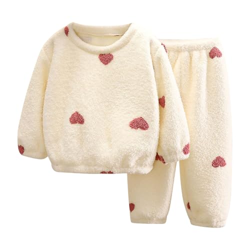 XINYUNZU Mädchen Kleidung Thermo Langarmshirt + Thermohose Set 2 Teiler Hausanzug Kinder Flanell Kuschel Schlafanzug Flauschig Casual Klamotten Warm Süße Bekleidungssets Weiß 6 Jahre von XINYUNZU