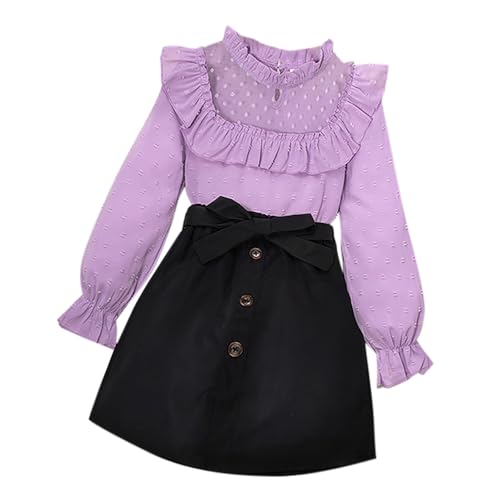 XINYUNZU Mädchen Kuschelanzug Langarmshirt mit Spitze und Rock Set 2 Teiler Outfit Kinderkleidung Süße Klamotten Mode Bekleidungssets für 8-12 Jahre Alt Warehouse Deal Lila 11 Jahre von XINYUNZU