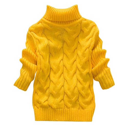 XINYUNZU Mädchen Pullover Lang Sweater Warm Rollkragenpullover Kinder Strickpullover Kuschelpullover Kinder Kleidung Einfarbig Langarmshirt Thermoshirt Herbst Winter Outlet Gelb 8 Jahre von XINYUNZU