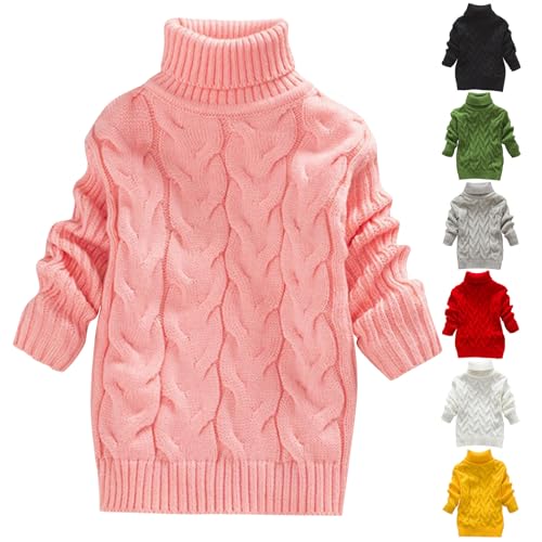 XINYUNZU Mädchen Pullover Lang Sweater Warm Rollkragenpullover Kinder Strickpullover Kuschelpullover Kinder Kleidung Einfarbig Langarmshirt Thermoshirt Herbst Winter Outlet Shop Rosa 6 Jahre von XINYUNZU