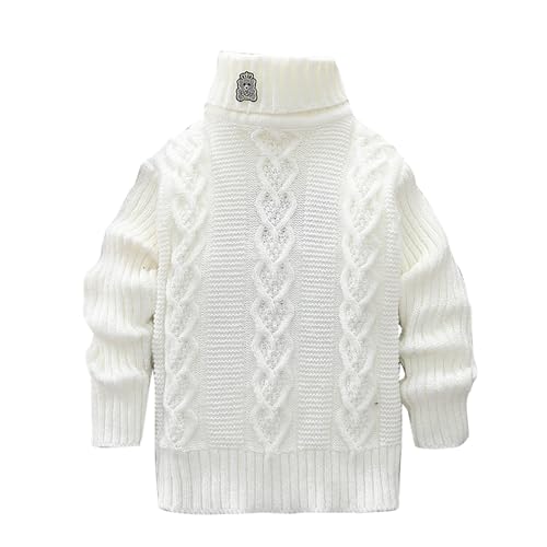 XINYUNZU Mädchen Pullover Sweater Strickpullover Langarm Kinderpullover Rollkragen Einfarbige Pulli Kuschel Pullover Mode Oberteile Langarmshirt 3-9 Jahre Alt Angebote Weiß 8 Jahre von XINYUNZU