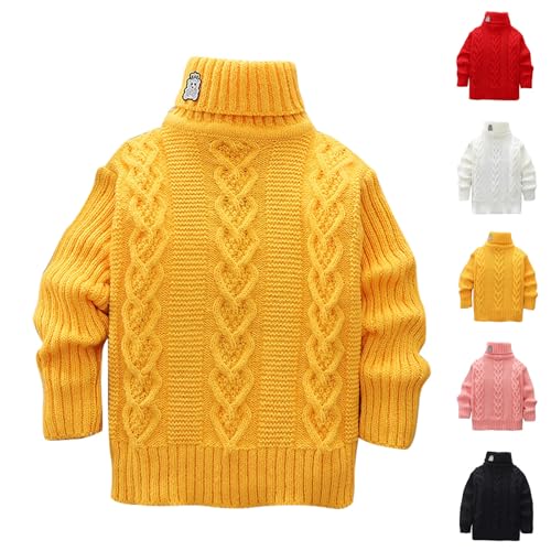 XINYUNZU Mädchen Pullover Sweater Strickpullover Langarm Kinderpullover Rollkragen Einfarbige Pulli Kuschel Pullover Mode Oberteile Langarmshirt 3-9 Jahre Alt Blitzangebote Gelb 7 Jahre von XINYUNZU